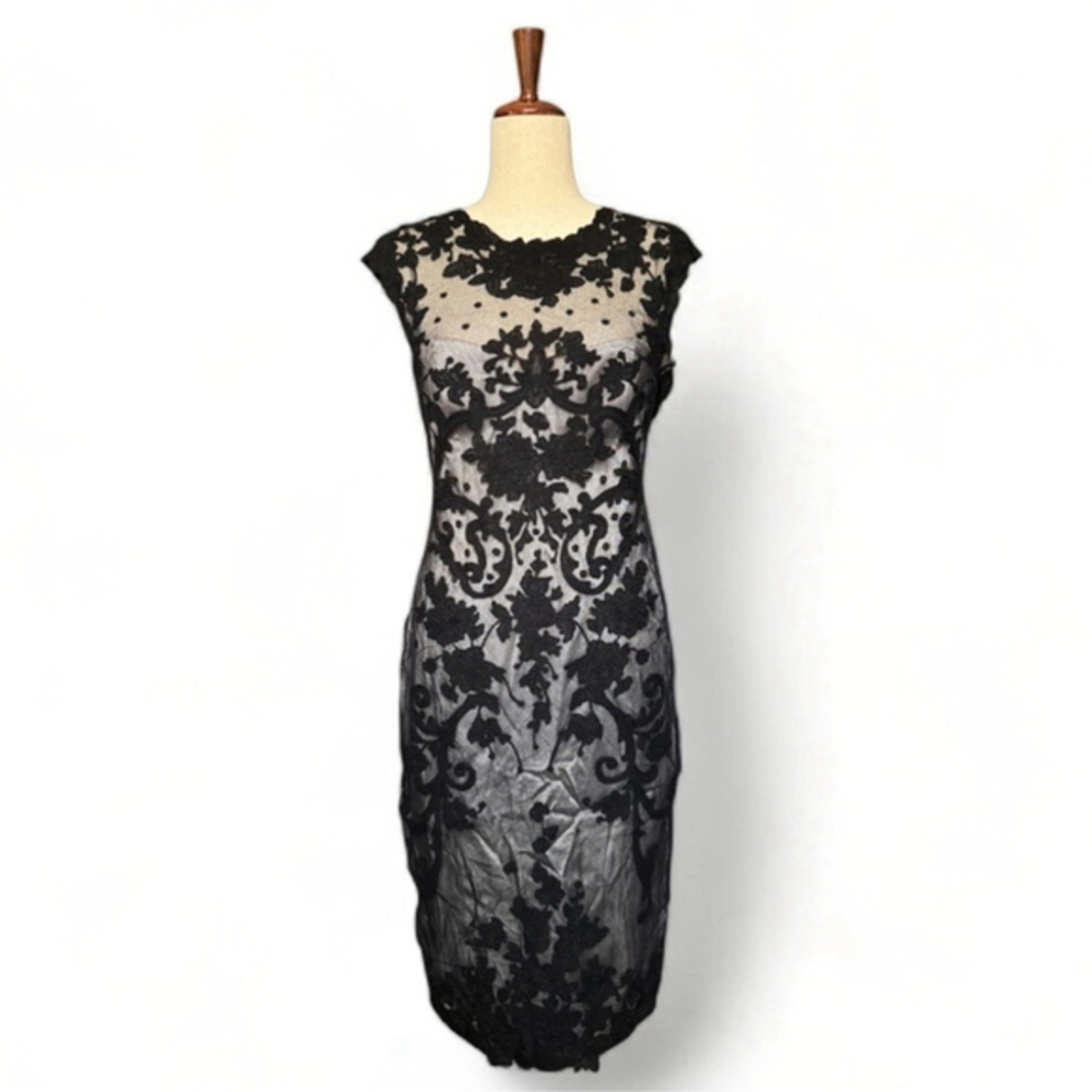Catherine Deane Black Lace Sheath Dress Silk Lined Cocktail Wedding Guest 10